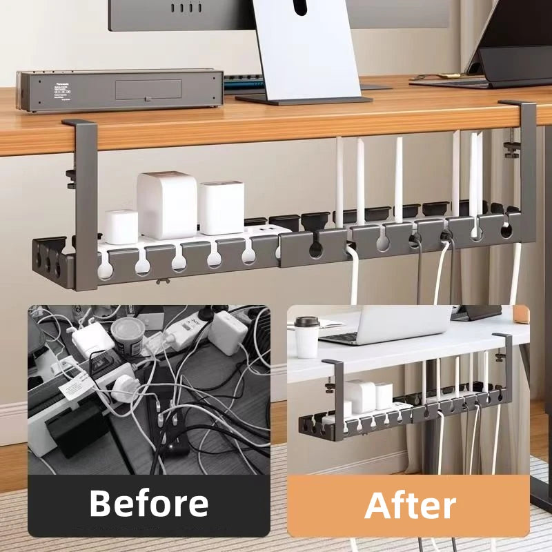 No-Drill Under-Desk Cable Storage Rack & Power Strip Holder Tray