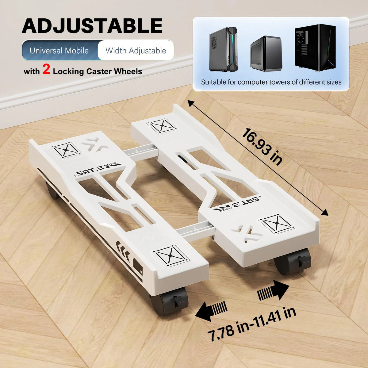 Adjustable Mobile PC Tower CPU Stand with Wheels - Rolling Under-Desk Holder