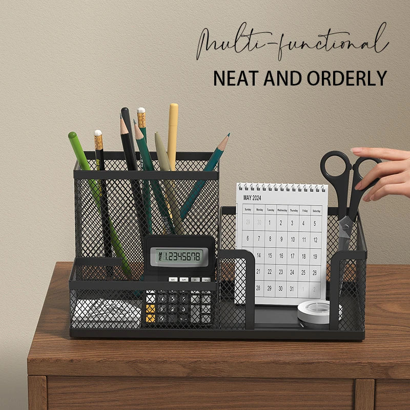 Mesh Desk Organizer Caddy - 3 Compartments Metal Pencil Holder