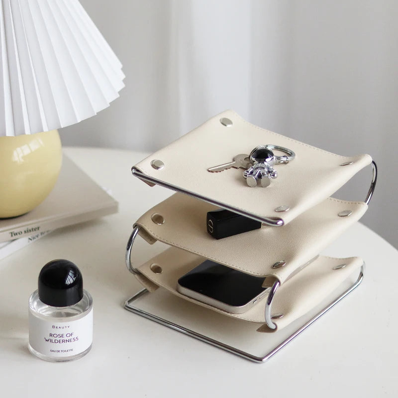 Nordic Iron & Leather Desktop Storage Tray Box Organizer