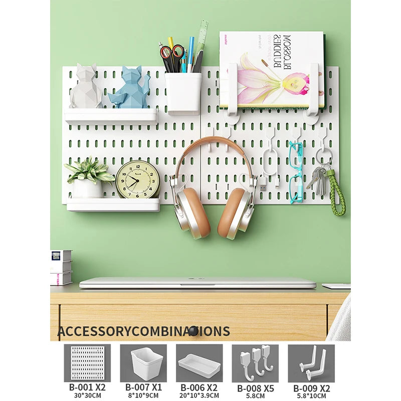Drill-Free Wall Mount Pegboard Storage Organizer System
