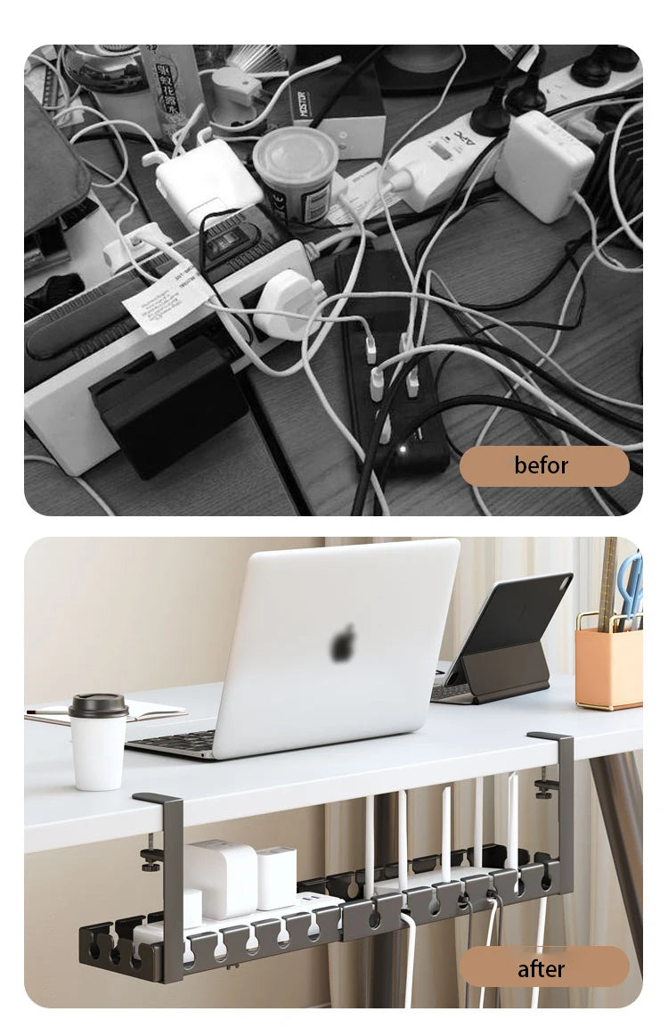 No-Drill Under-Desk Cable Storage Rack & Power Strip Holder Tray