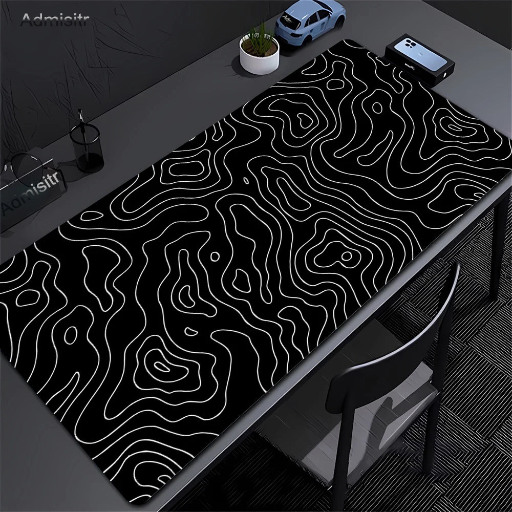 Abstract Black & White Strata Liquid XXL Extended Gaming Desk Mat