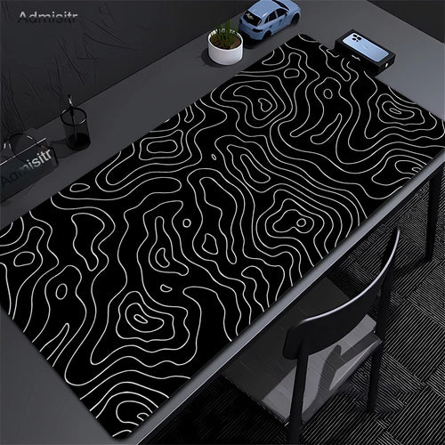 Abstract Black & White Strata Liquid XXL Extended Gaming Desk Mat