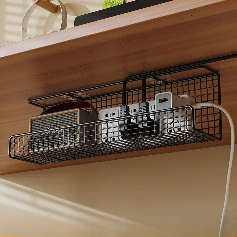 Under-Desk Steel Cable Management Tray - Punch-Free Wire Storage