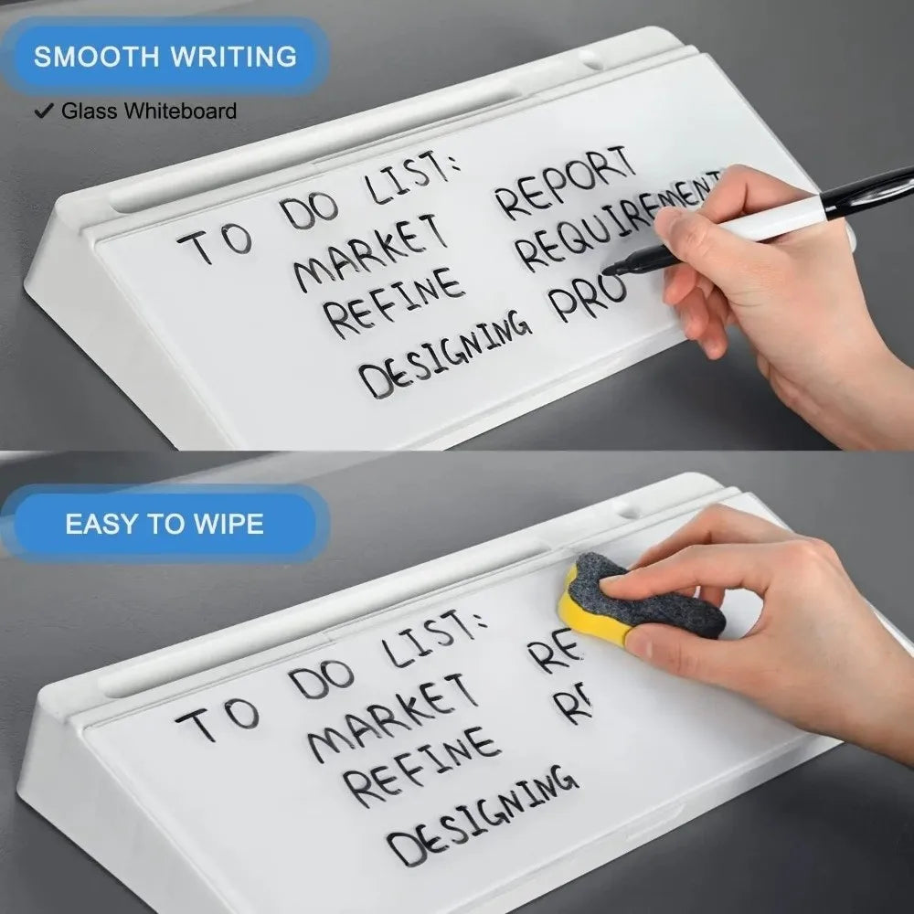 Tempered Glass Desk Whiteboard with Storage Drawer & Memo Board