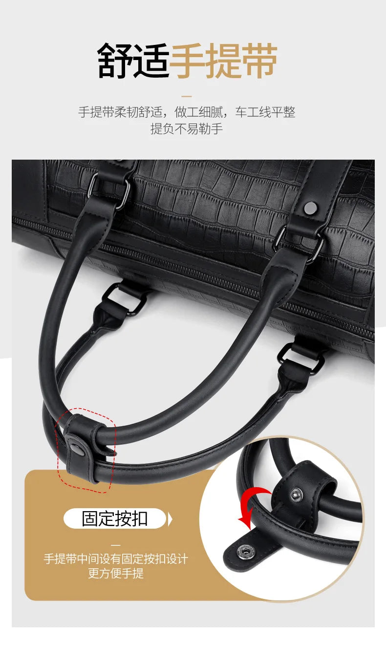 Men's Alligator-Embossed PU Leather Business Duffle Bag
