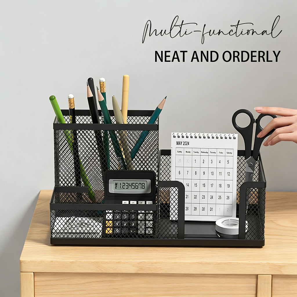 Black Mesh Wire Desk Organizer Caddy with 3 Compartments