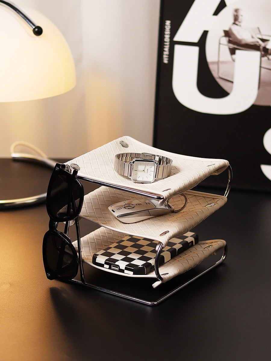 Nordic Iron & Leather Desktop Storage Tray Box Organizer
