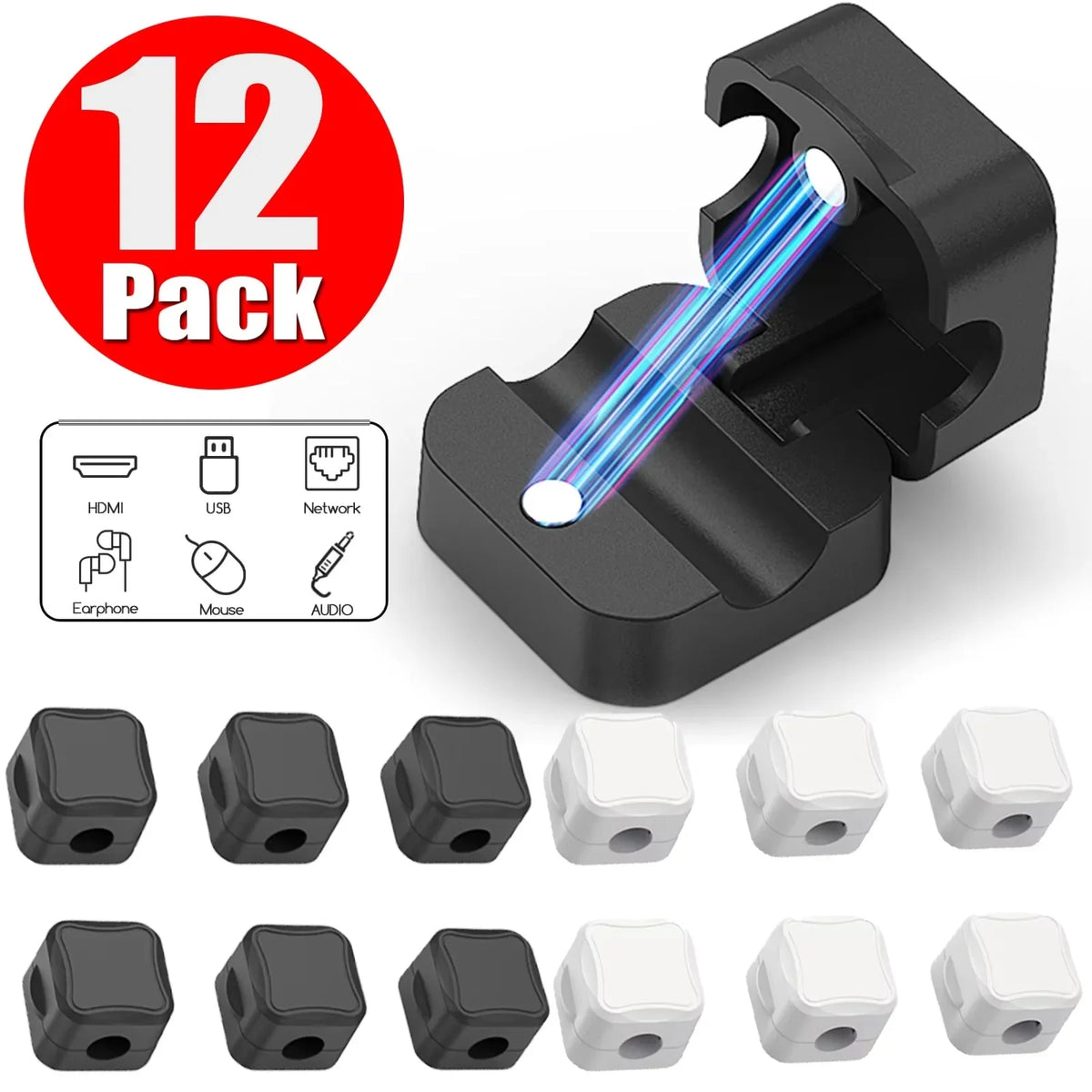 Magnetic Under-Desk Cable Clips & Cord Organizer Keepers