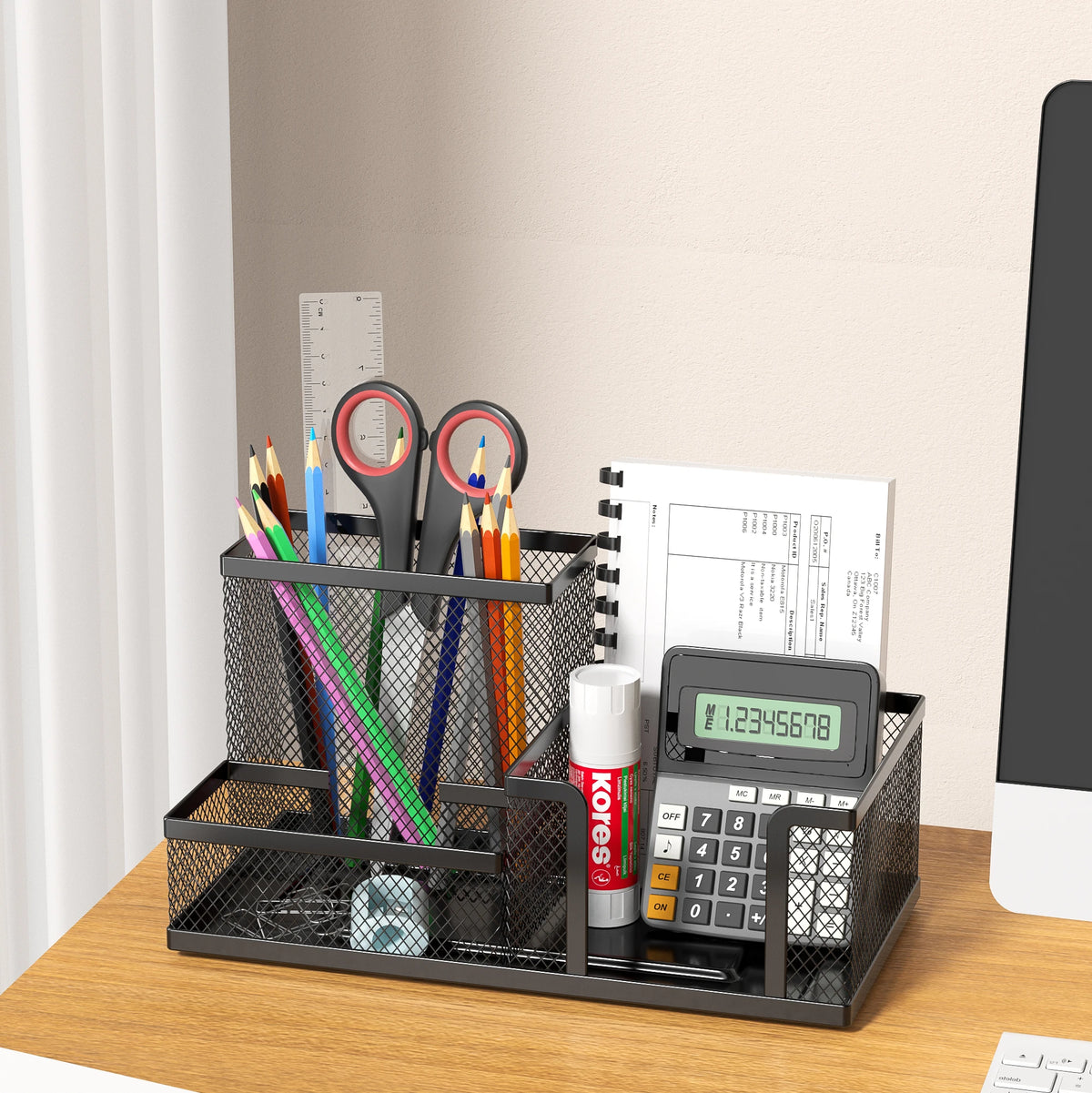 Mesh Desk Organizer Caddy - 3 Compartments Metal Pencil Holder