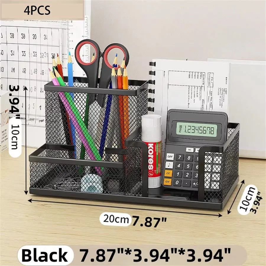 Mesh Desk Organizer Caddy - 3 Compartments Metal Pencil Holder