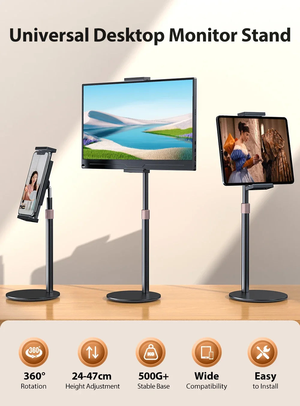 Height-Adjustable Portable Monitor & Tablet Bracket Stand