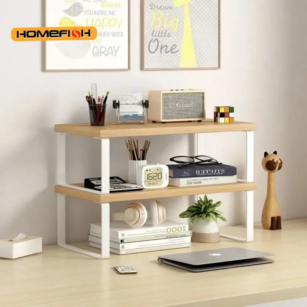 Wooden Desktop Monitor Stand Riser with Storage Rack Shelf