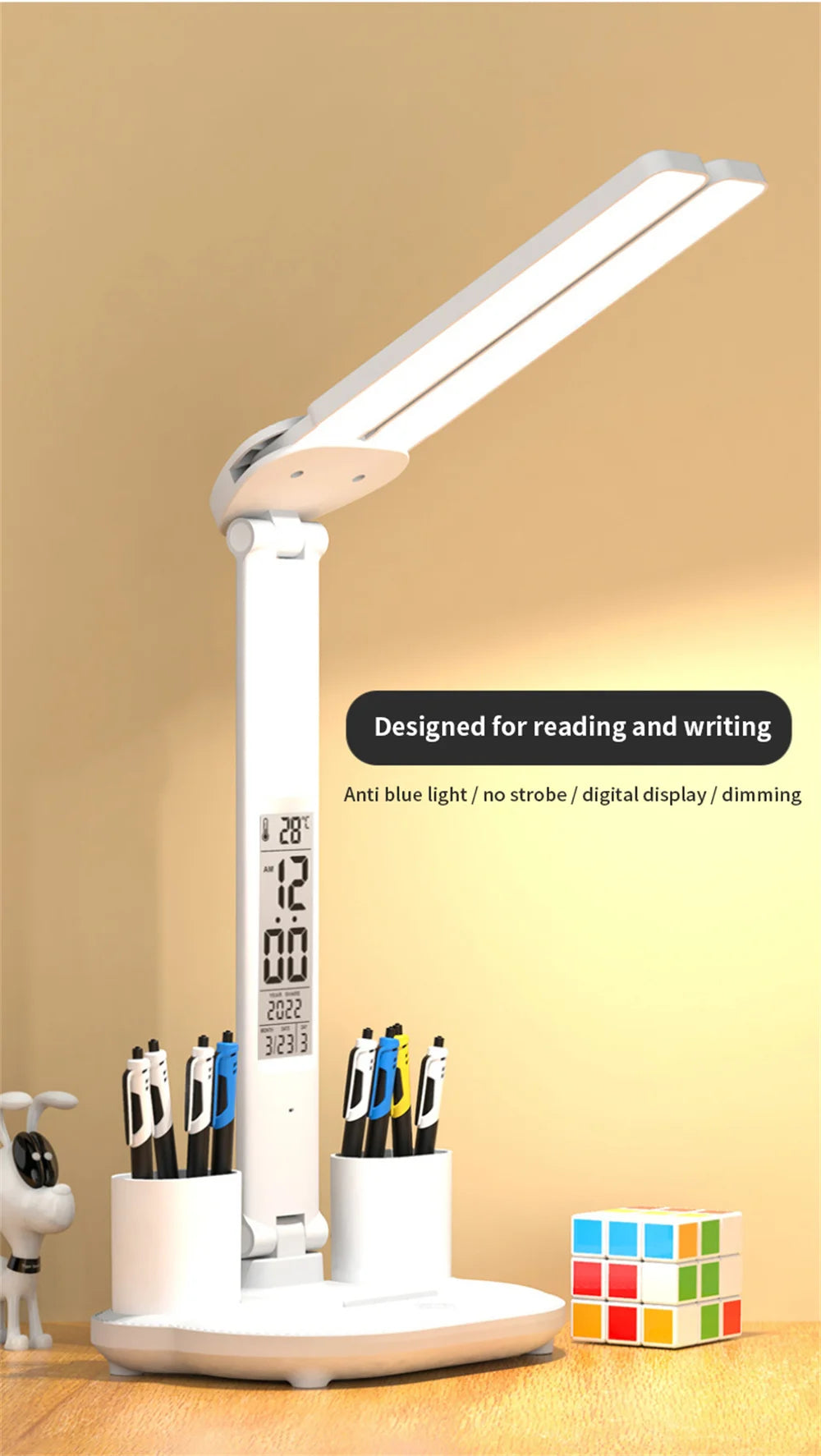 Touch-Dimmable LED Desk Lamp with Clock Calendar & Temperature Display