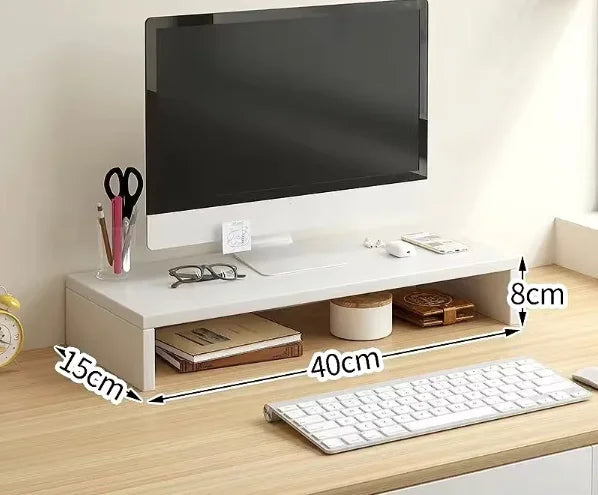 Wooden Desktop Monitor Riser Stand with Storage Shelf