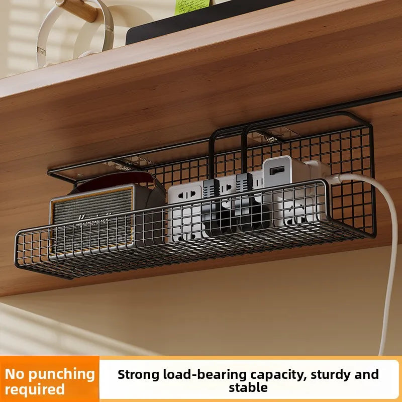 Under-Desk Steel Cable Management Tray - Punch-Free Wire Storage
