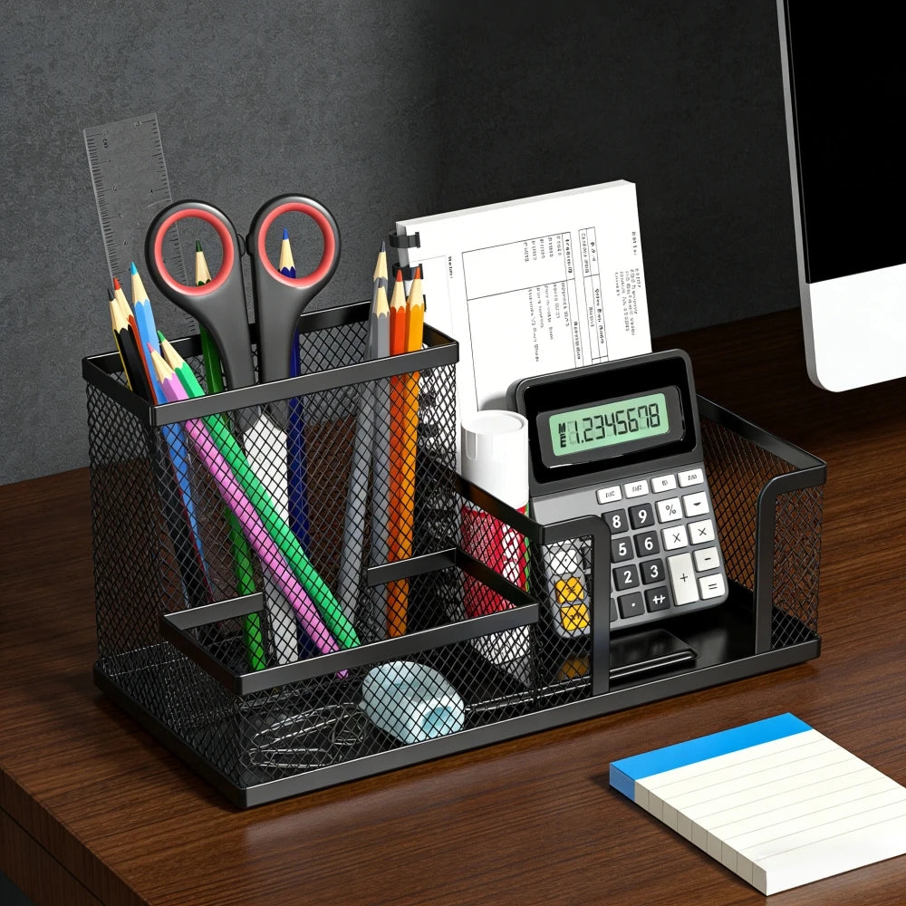 Black Mesh Wire Desk Organizer Caddy with 3 Compartments