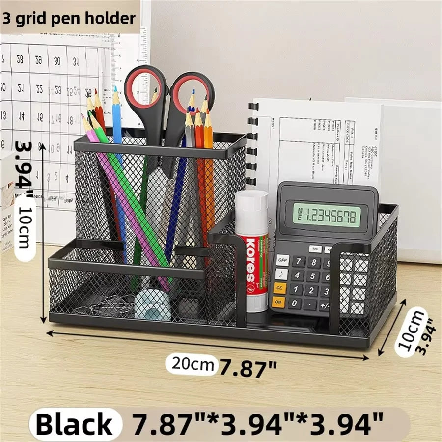 Mesh Desk Organizer Caddy - 3 Compartments Metal Pencil Holder