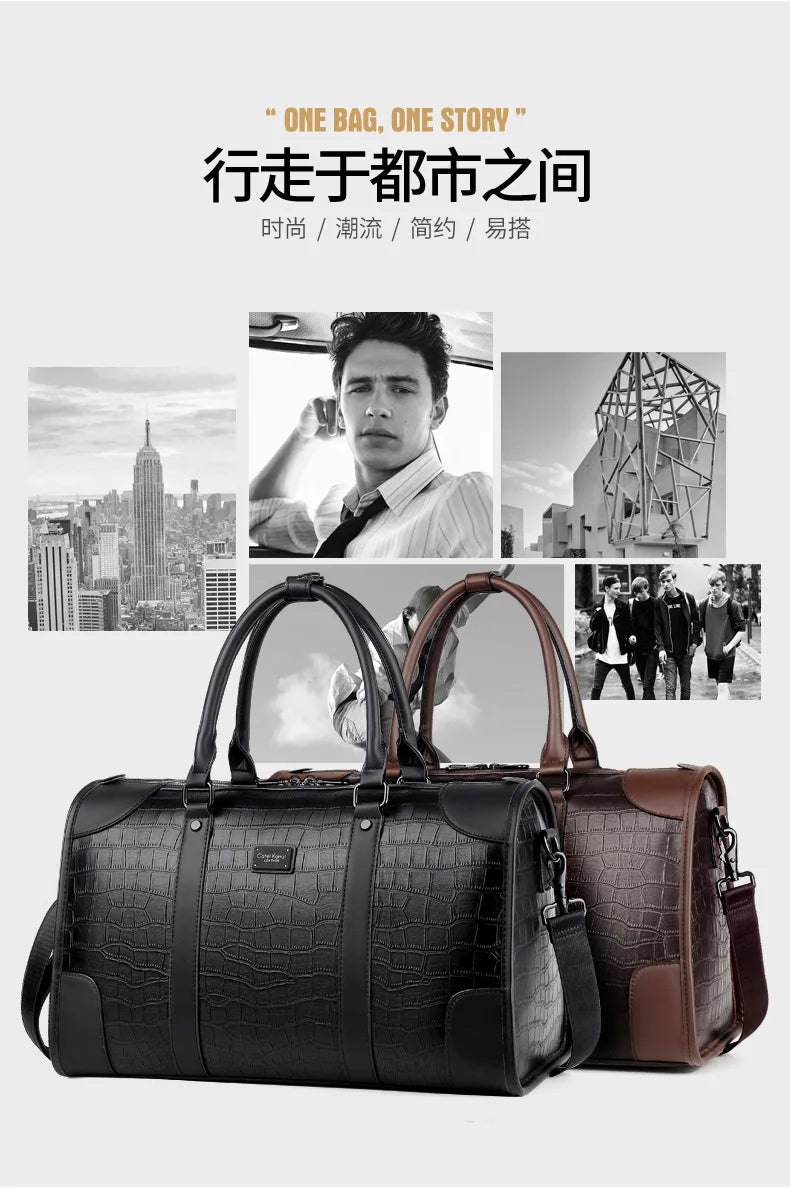 Men's Alligator-Embossed PU Leather Business Duffle Bag