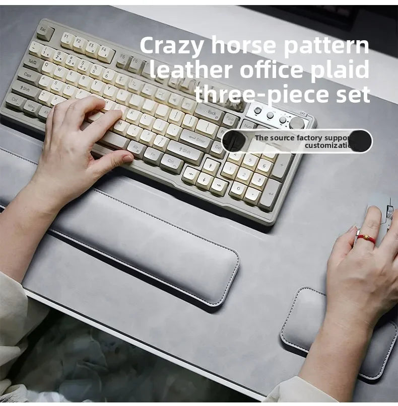 Waterproof PU Leather Desk Mat & Wrist Support Cushion Set