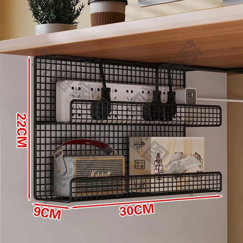 Under-Desk Steel Cable Management Tray - Punch-Free Wire Storage