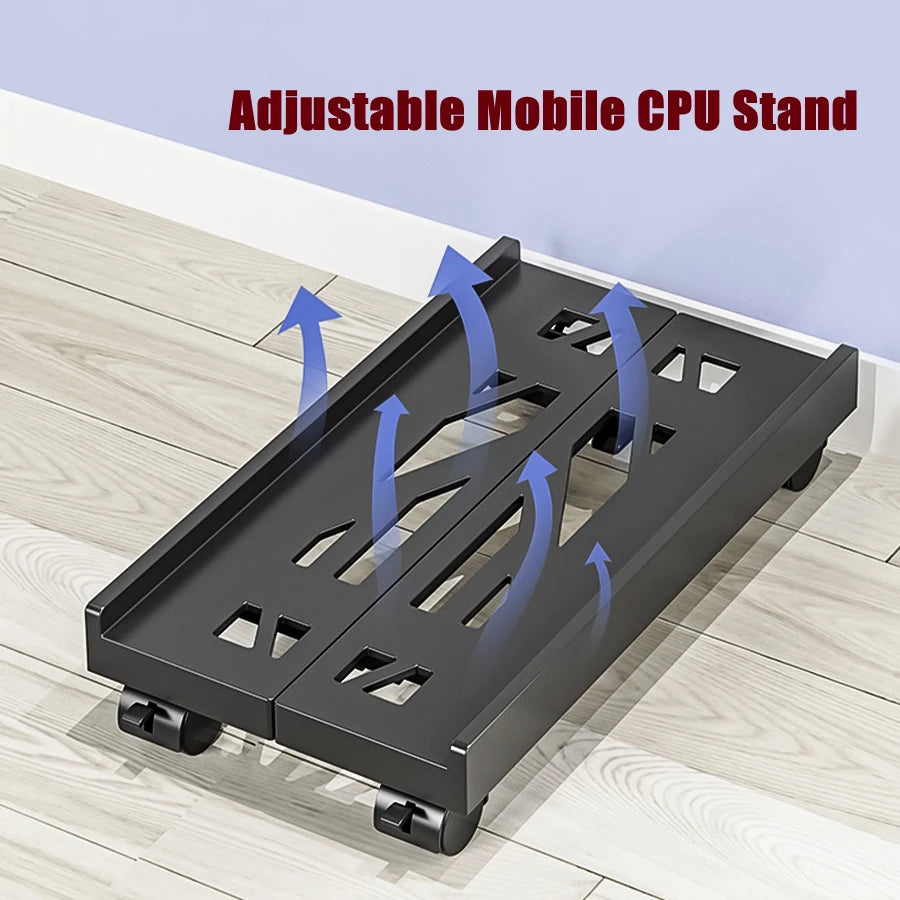 Adjustable Mobile PC Tower CPU Stand with Wheels - Rolling Under-Desk Holder
