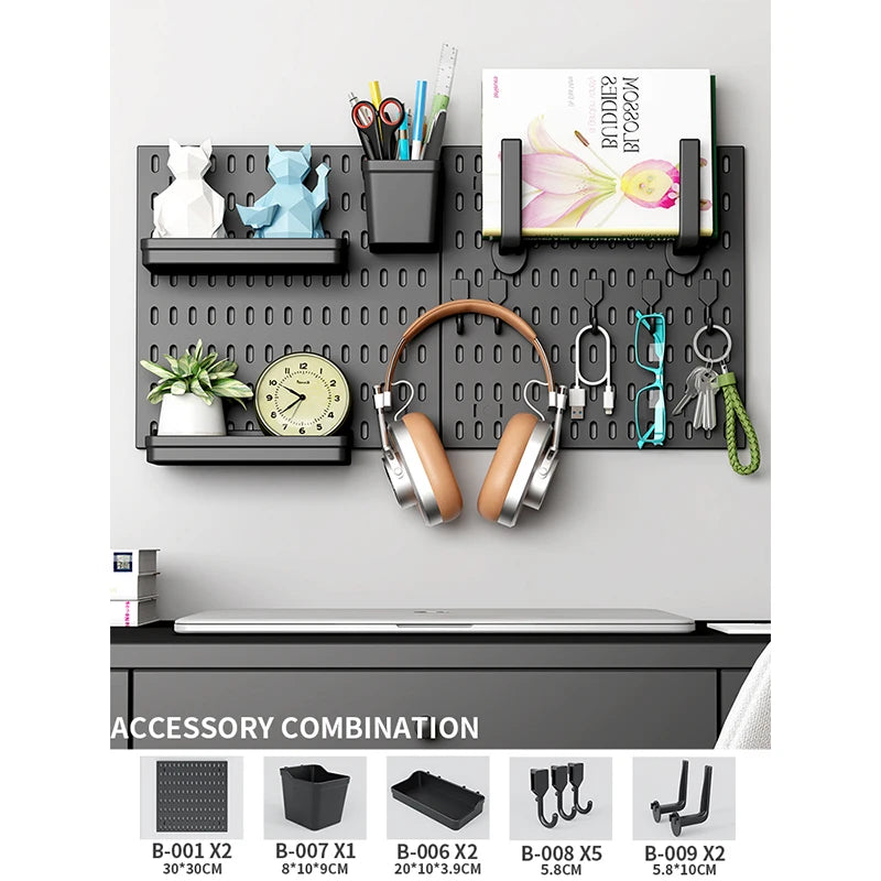 Drill-Free Wall Mount Pegboard Storage Organizer System