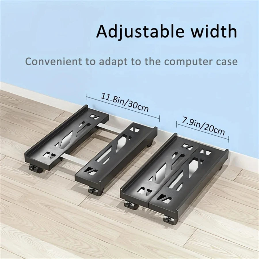 Adjustable Mobile PC Tower CPU Stand with Wheels - Rolling Under-Desk Holder