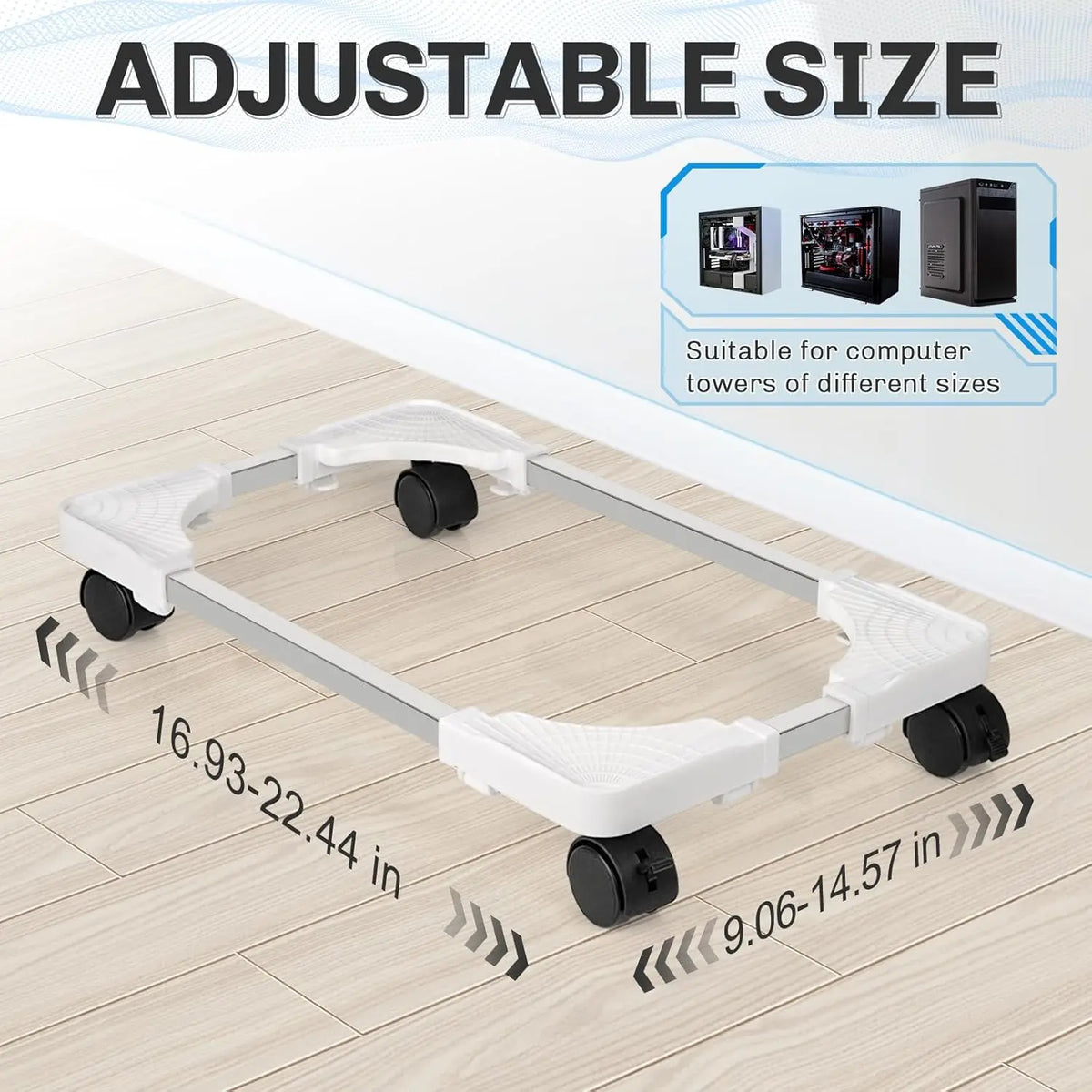 Adjustable Mobile PC Tower CPU Stand with Wheels - Rolling Under-Desk Holder