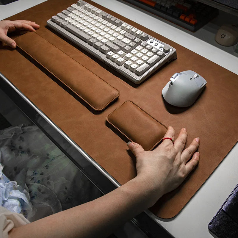 Waterproof PU Leather Desk Mat & Wrist Support Cushion Set