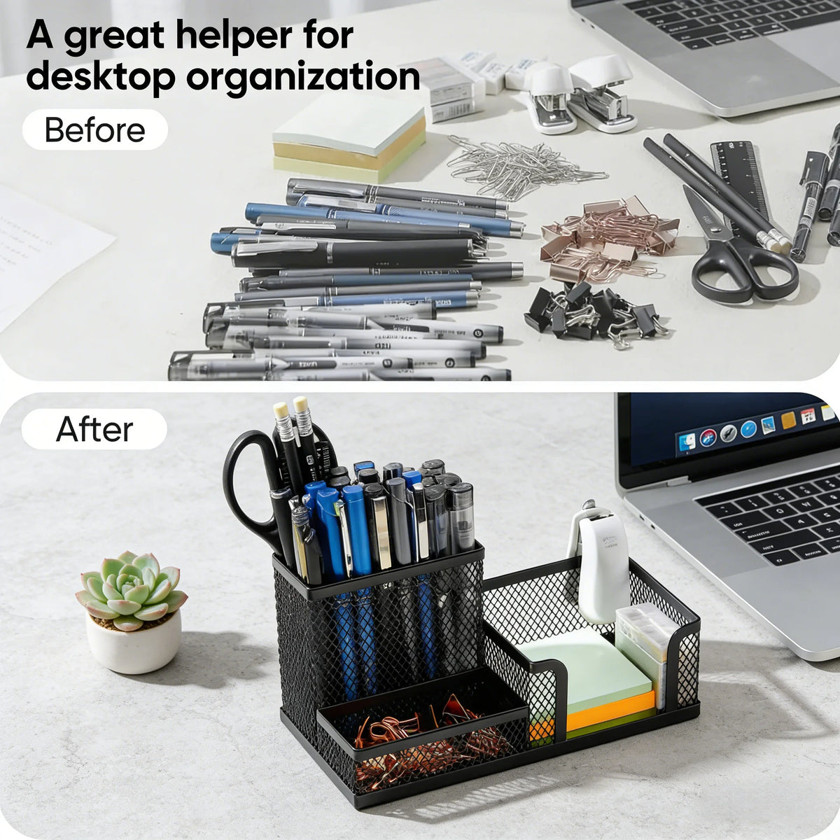 Black Mesh Wire Desk Organizer Caddy with 3 Compartments