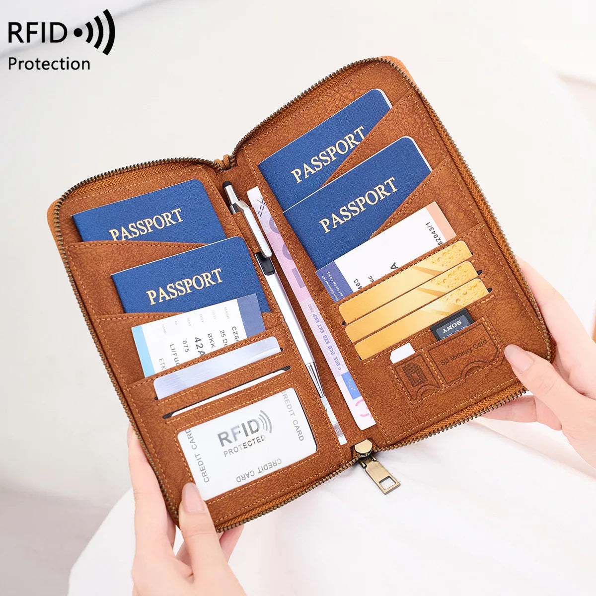 Multi-Functional RFID Blocking Passport & Travel Document Organizer Wallet