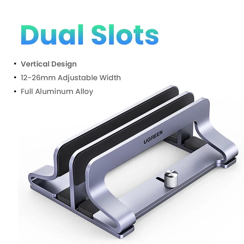 UGREEN Dual Slot Adjustable Vertical Aluminum Laptop Stand Holder