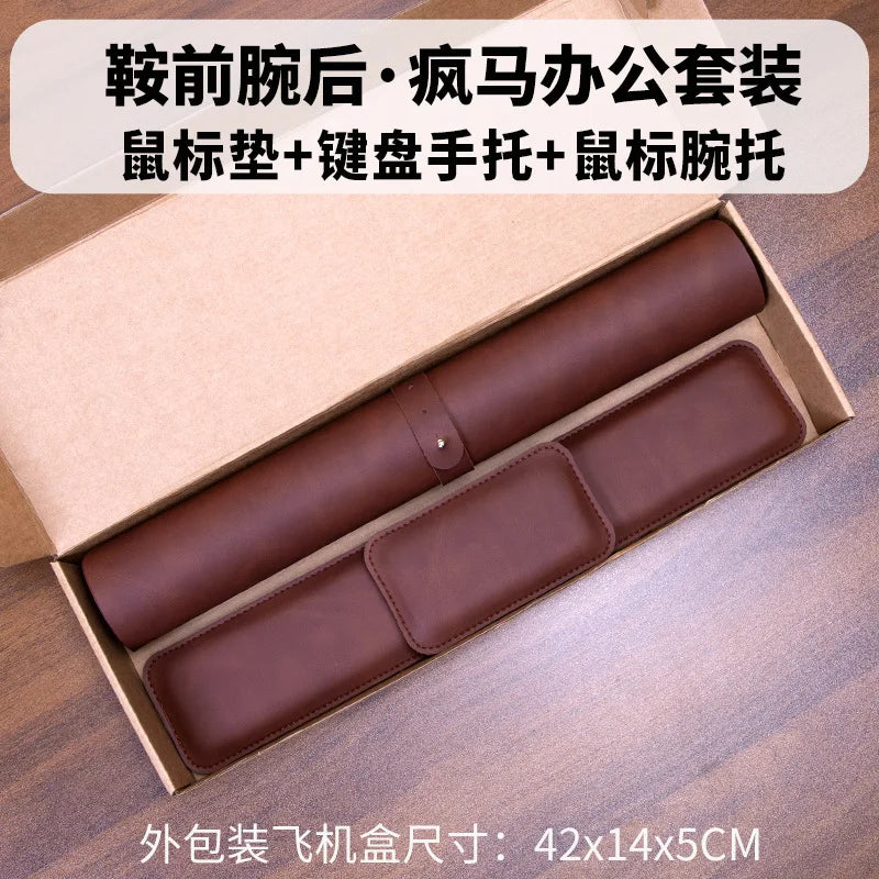 Waterproof PU Leather Desk Mat & Wrist Support Cushion Set