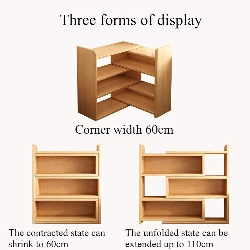 Retractable Corner Wooden Bookshelf & Desktop Storage Rack