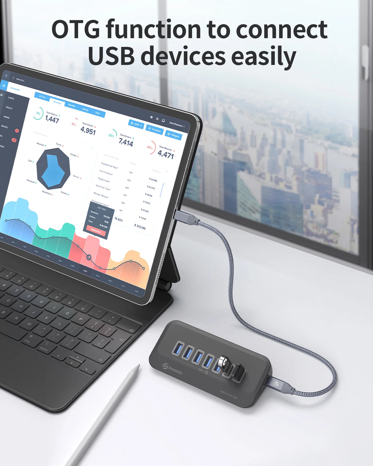 PHIXERO USB 3.2 10Gbps 7-Port Powered Docking Station Hub