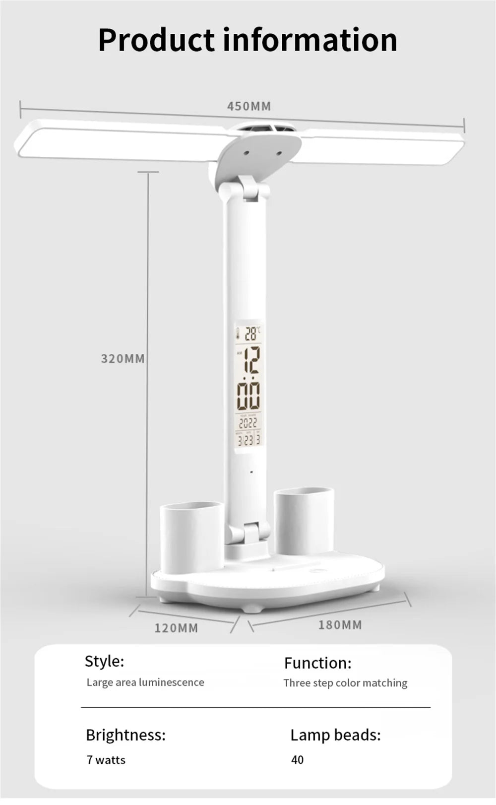 Touch-Dimmable LED Desk Lamp with Clock Calendar & Temperature Display