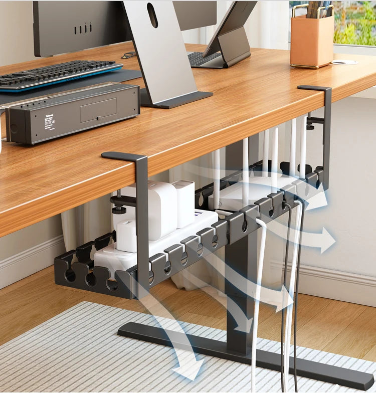 No-Drill Under-Desk Cable Storage Rack & Power Strip Holder Tray