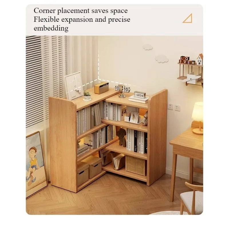 Retractable Corner Wooden Bookshelf & Desktop Storage Rack