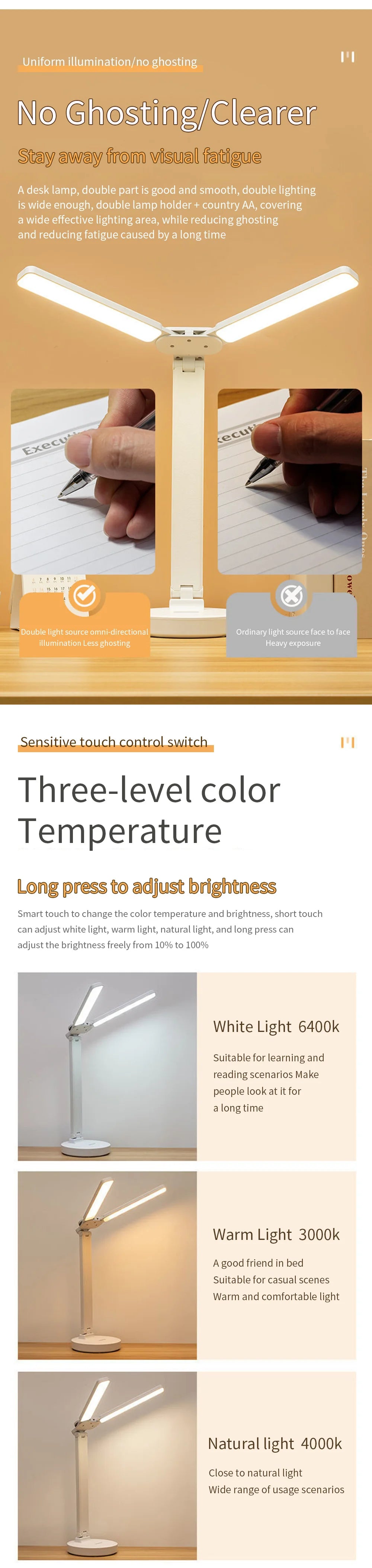 Touch-Dimmable LED Desk Lamp with Clock Calendar & Temperature Display