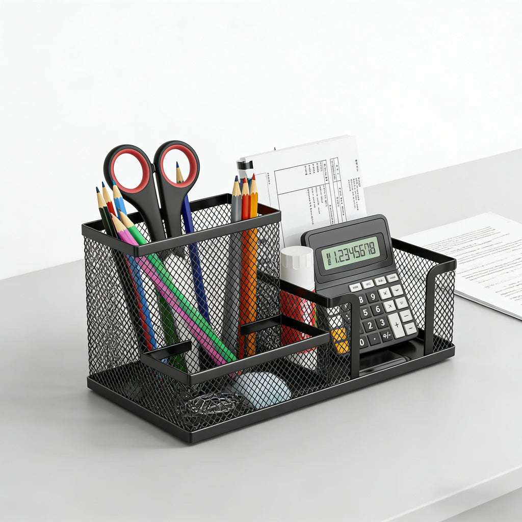 Black Mesh Wire Desk Organizer Caddy with 3 Compartments