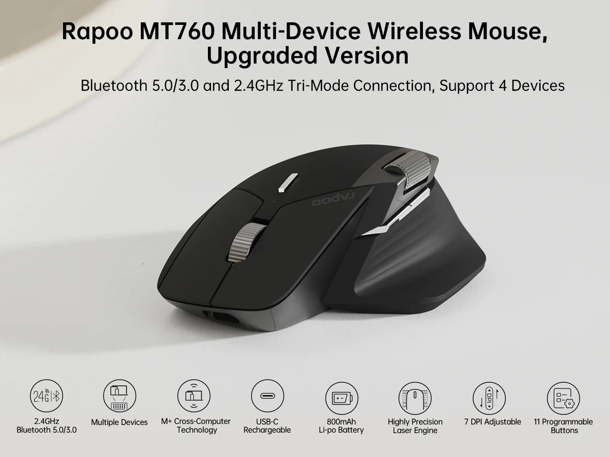 Rapoo MT760 Multi-Mode Ergonomic Wireless Mouse - 4000 DPI