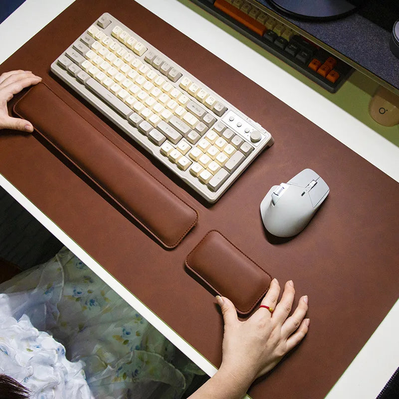 Waterproof PU Leather Desk Mat & Wrist Support Cushion Set
