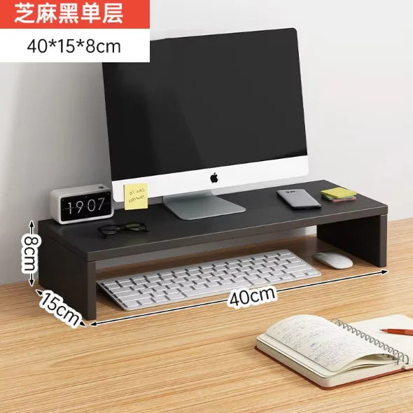 Wooden Desktop Monitor Riser Stand with Storage Shelf