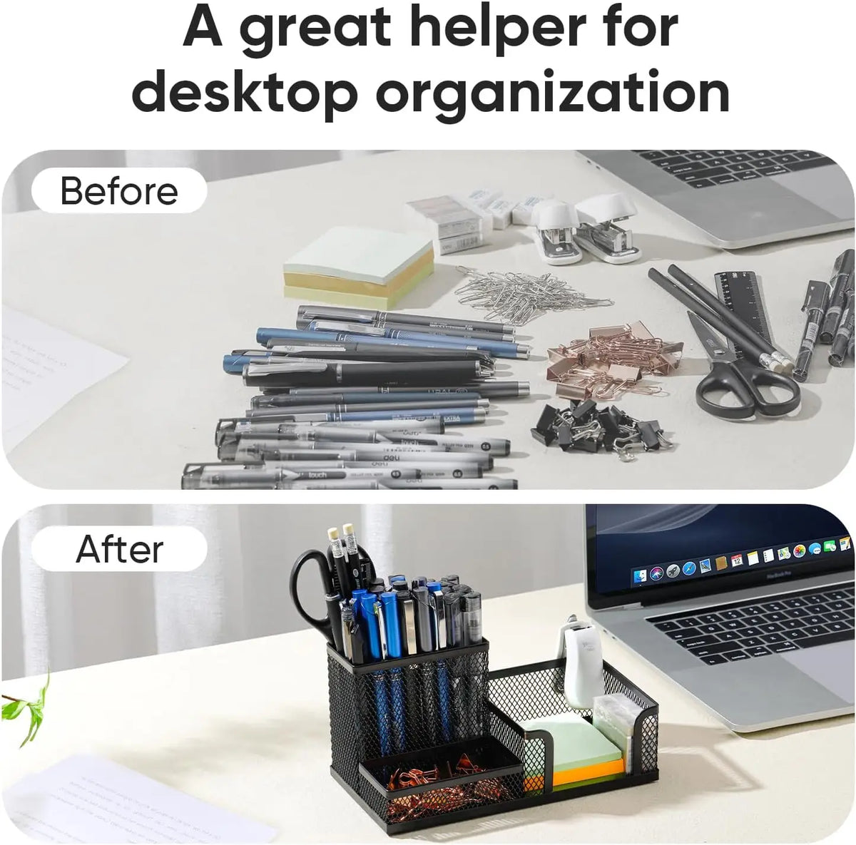 Mesh Desk Organizer Caddy - 3 Compartments Metal Pencil Holder