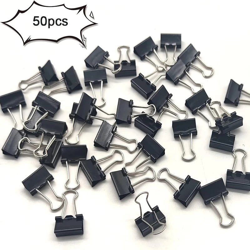 50-Pack Mini 15mm Black Binder Clips - Office Paper Supplies