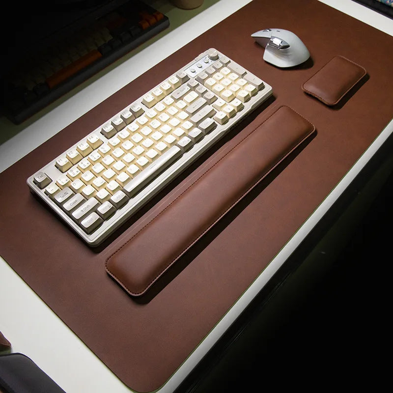 Waterproof PU Leather Desk Mat & Wrist Support Cushion Set