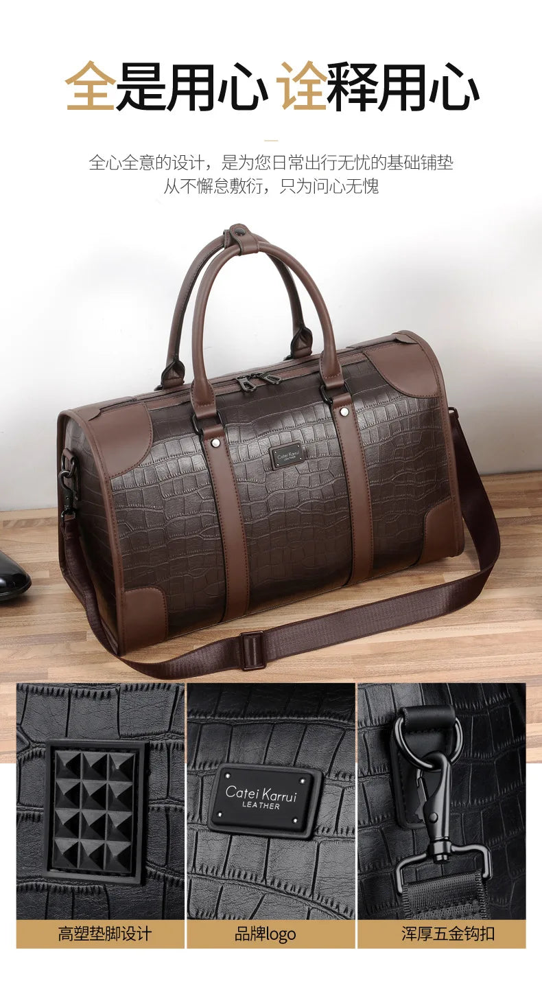 Men's Alligator-Embossed PU Leather Business Duffle Bag