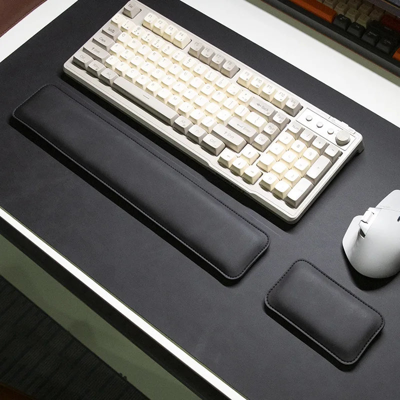 Waterproof PU Leather Desk Mat & Wrist Support Cushion Set